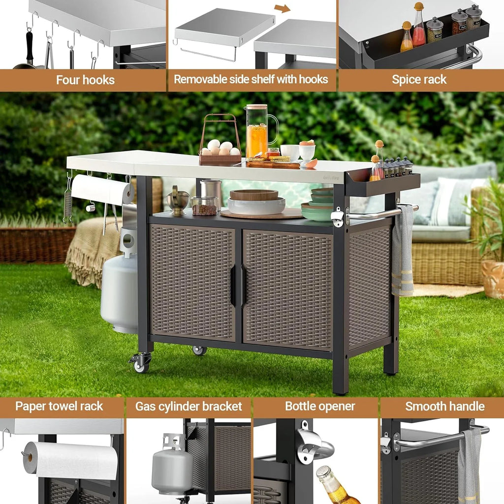 and Dining Side Kitchen with Worktable XL Cart with Storage SUSIMOND Stainless Outdoor Countertop, for Shelf Island Steel 53-Inch Table Rolling Wheels Indoor Cabinet