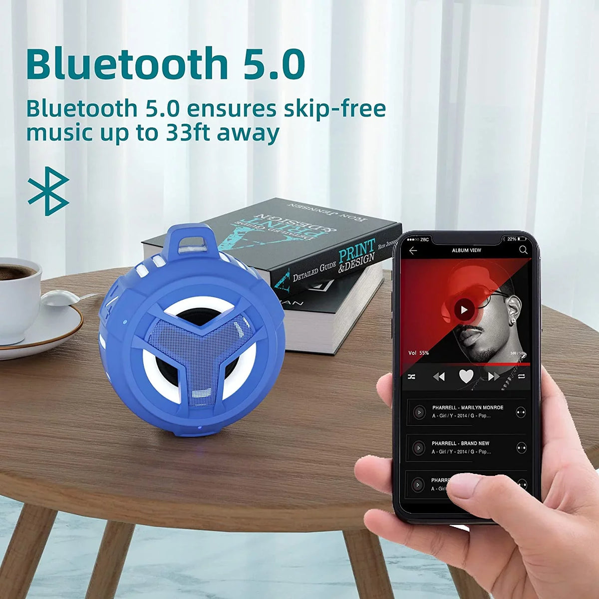 Light Boys IPX7 24H - Pool, Men, Portable Blue Wireless EBODA Speakers, for Hiking, Gifts Small Speaker, Shower Waterproof Playtime Beach, Floating with for Bluetooth Light Kayak Accessories,