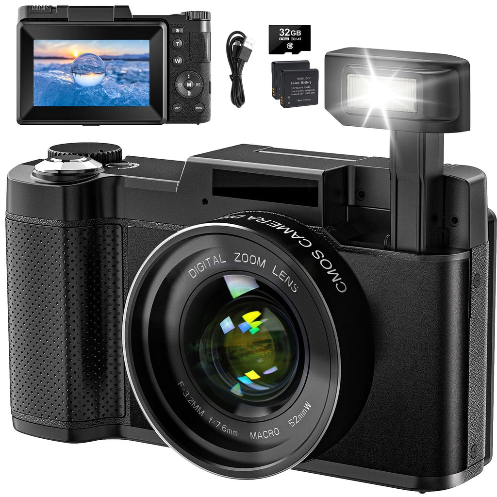 Macro for YouTube Camera Camera 16X Vlogging 180°Flip Photography Digital 3’’ 4K & Digital Flash, Zoom Function with Camera 48MP MARVUE Liftable Screen