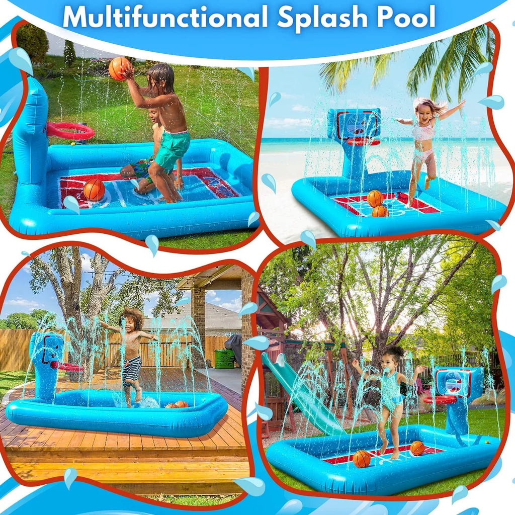 Kids Toys 82-inch. Splash Pad - Kids Hoop Inflatable Water Pad Sprinkler And - Splash Basketballs Summer System, For With Pool And 2