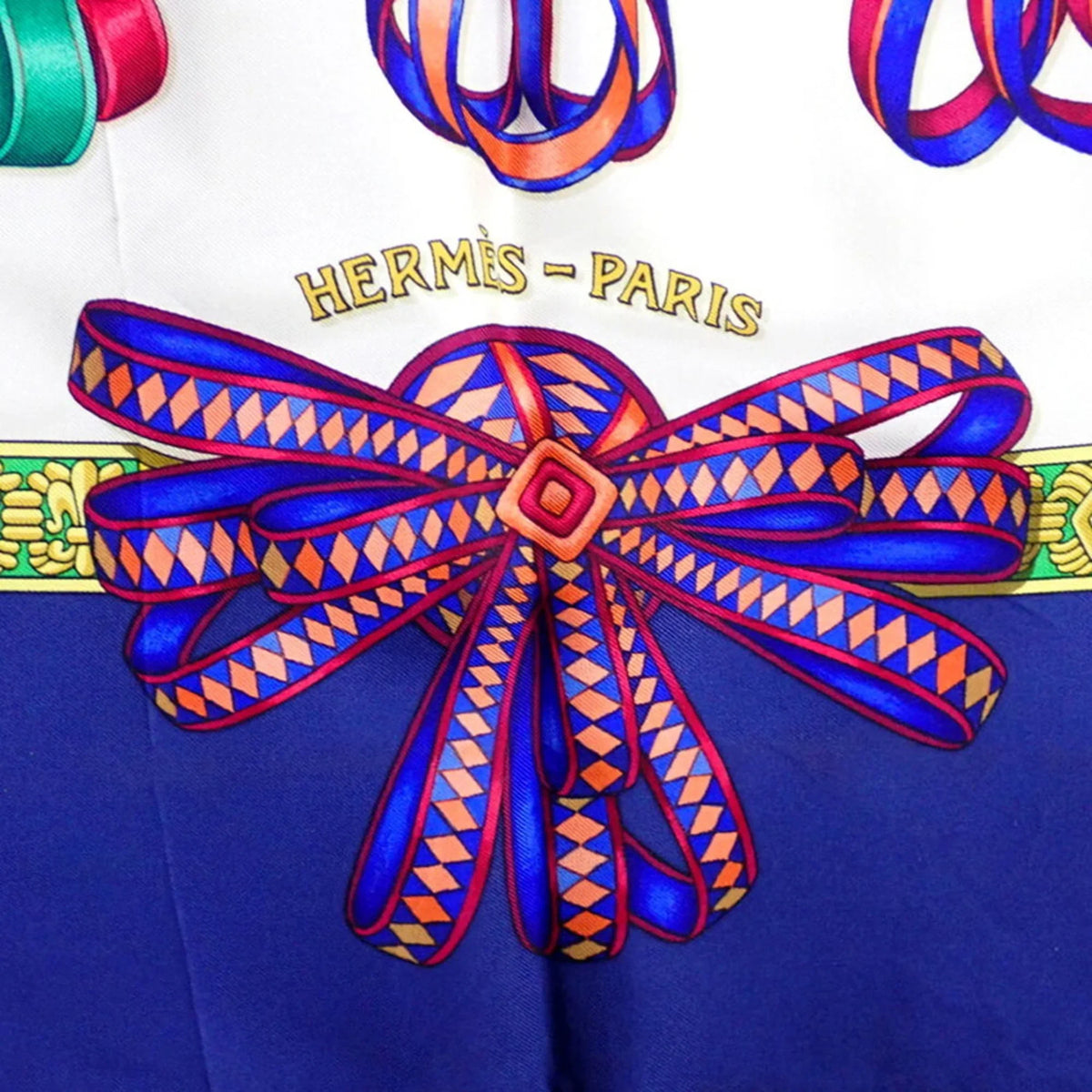 Ribbon Scarf HERMES Pre-Owned (Good) Silk LESRUBANSDUCHEVAL Horse Muffler