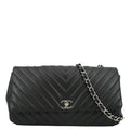 Bag Crossbody Chevron Lambskin Black Medium Pre-Owned CHANEL Flap Surpique Leather