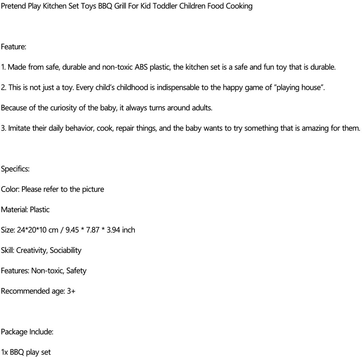 Toys Set Kid BBQ Grill For Kitchen