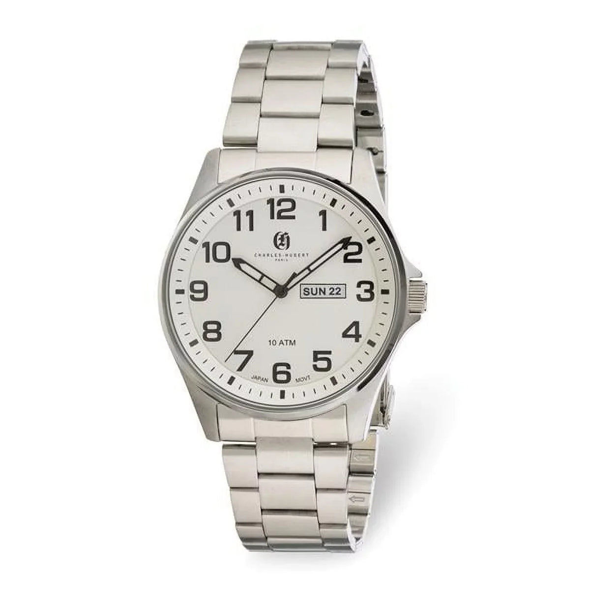 Dial Gold Finest White Steel Stainless Charles Hubert Watch