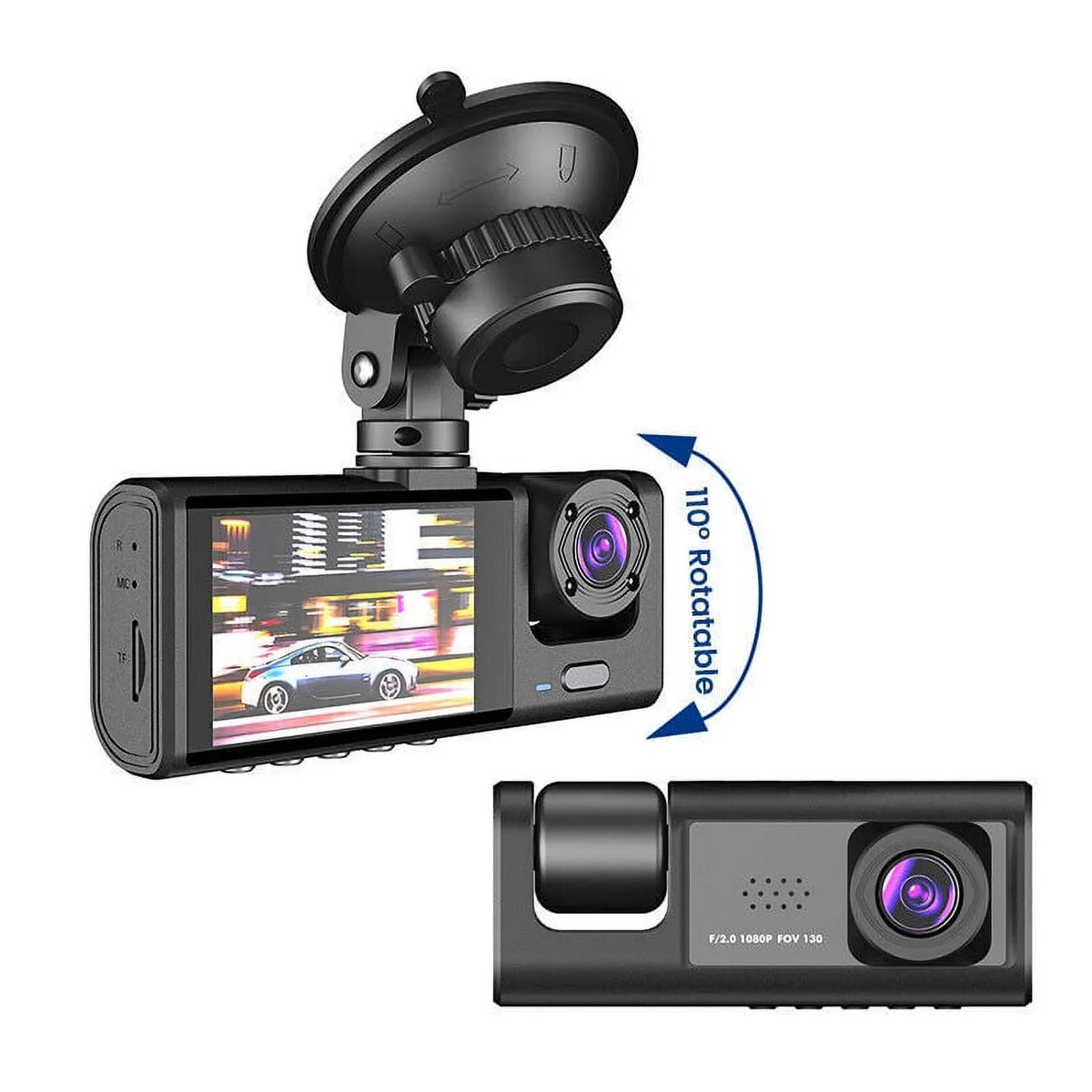 Camera Dash Dual Car G-Sensor Recorder Lens 1080P Cam Front/Rear/Inside Video