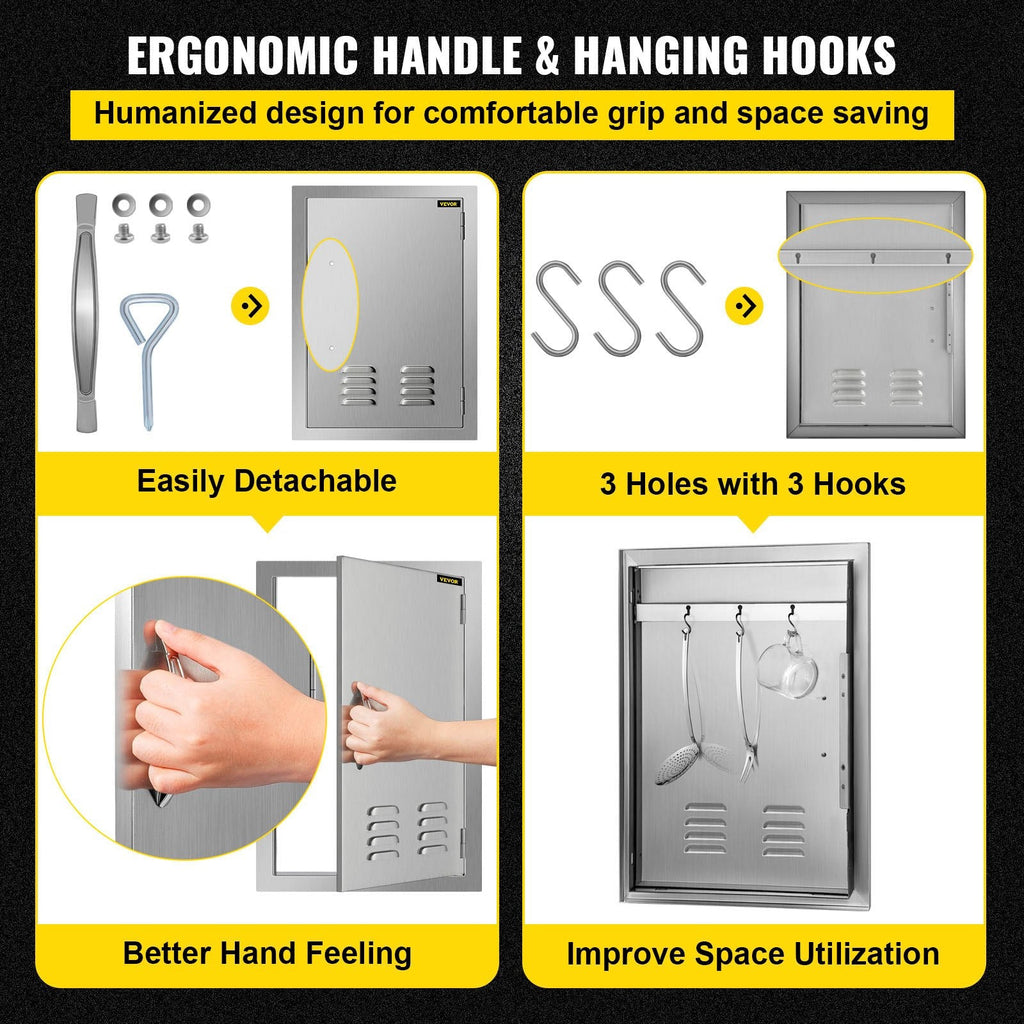 Door Storage Door Vertical with 17x24 Steel Vents for Stainless BBQ inch Island Single Access