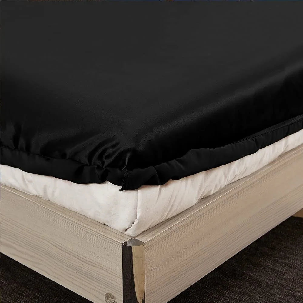 Momme Luxury Mulberry Black 19 Queen, HAOFEI Sheet Seamless, Silk Fitted