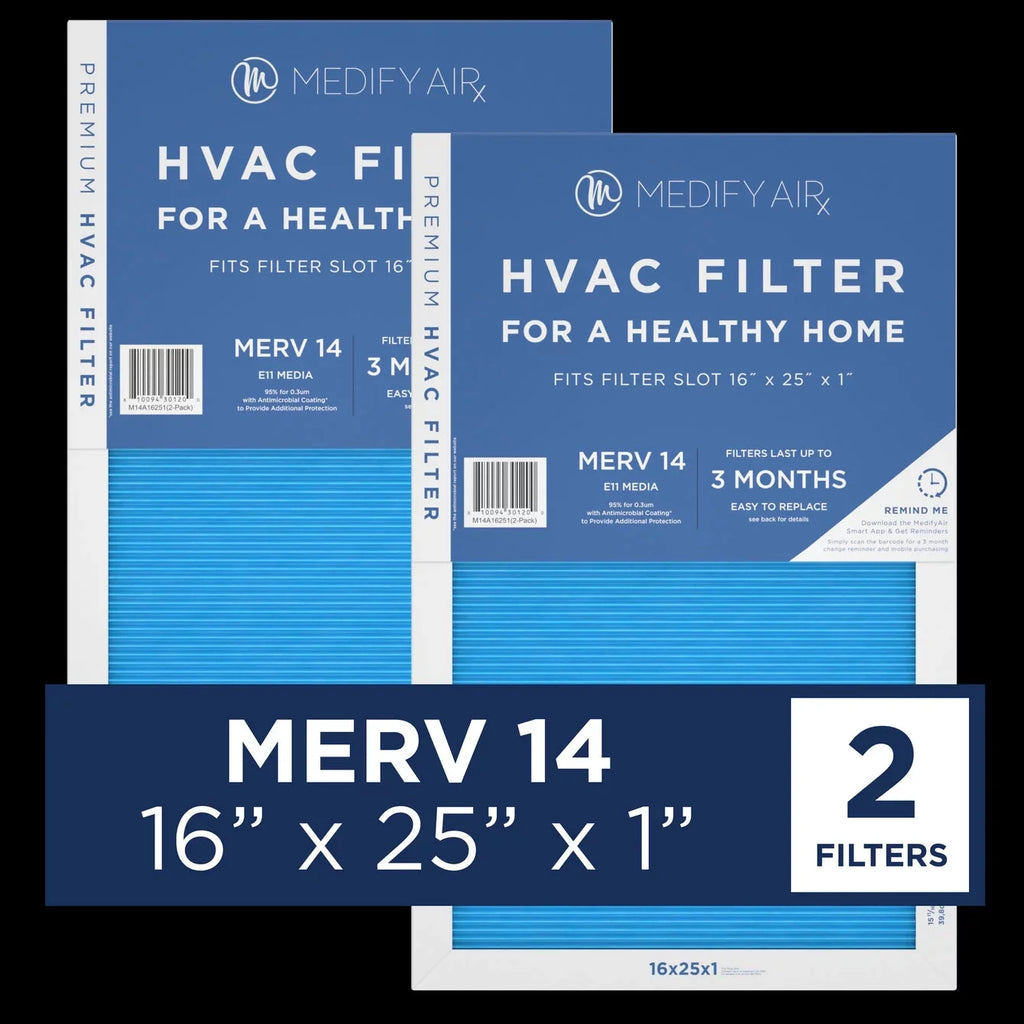 14, Filter Cleaning Air Medify HEPA Pleated 2-Pack) 95% Particles (MERV Air 16x25x1