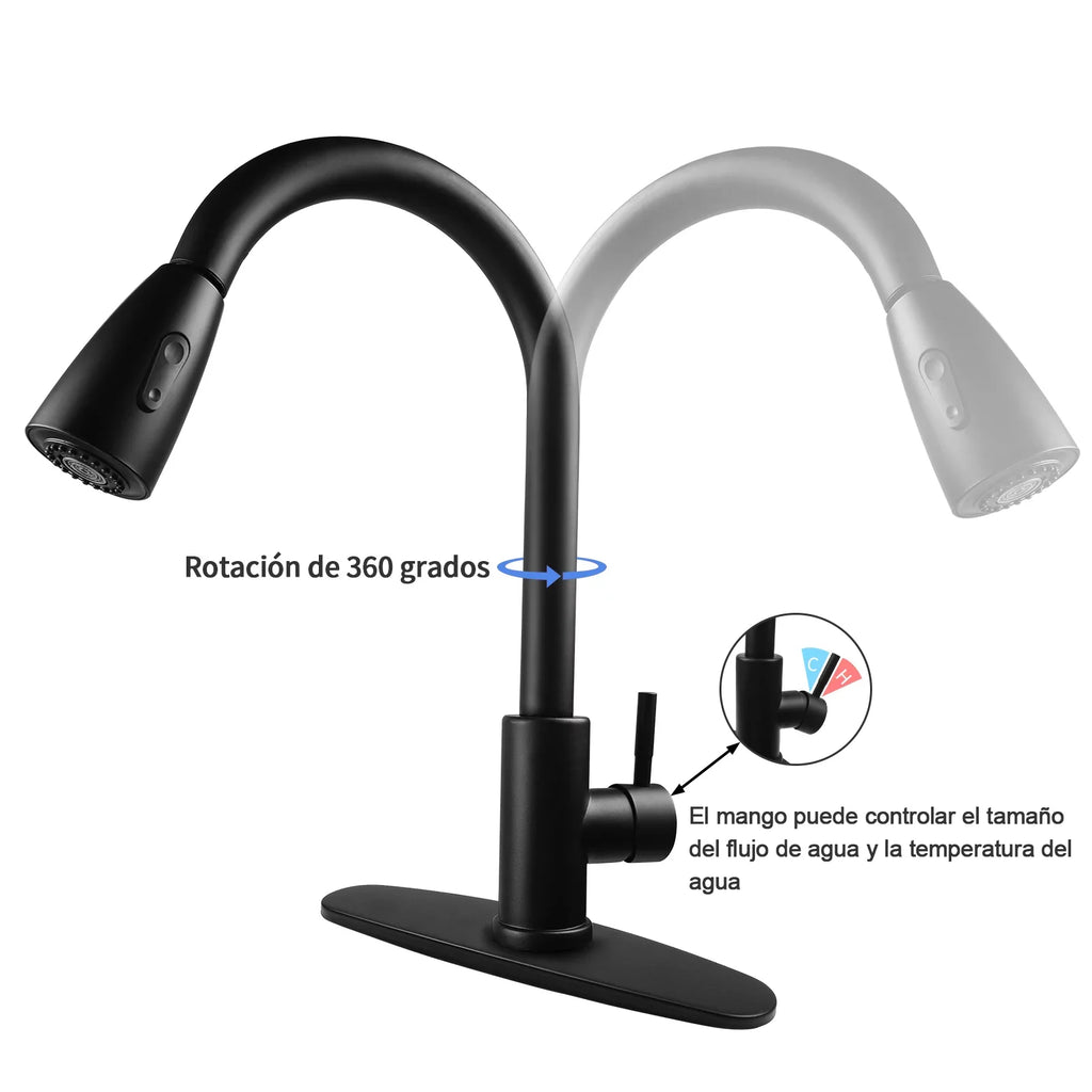 Deck Kitchen Kitchen RV, Commercial Modern Plate, Kitchen, Bar, with Silver High Kitchen with Arc Pull Single Sprayer, Faucets Stainless Down Steel Faucet Faucet for Handle Sink