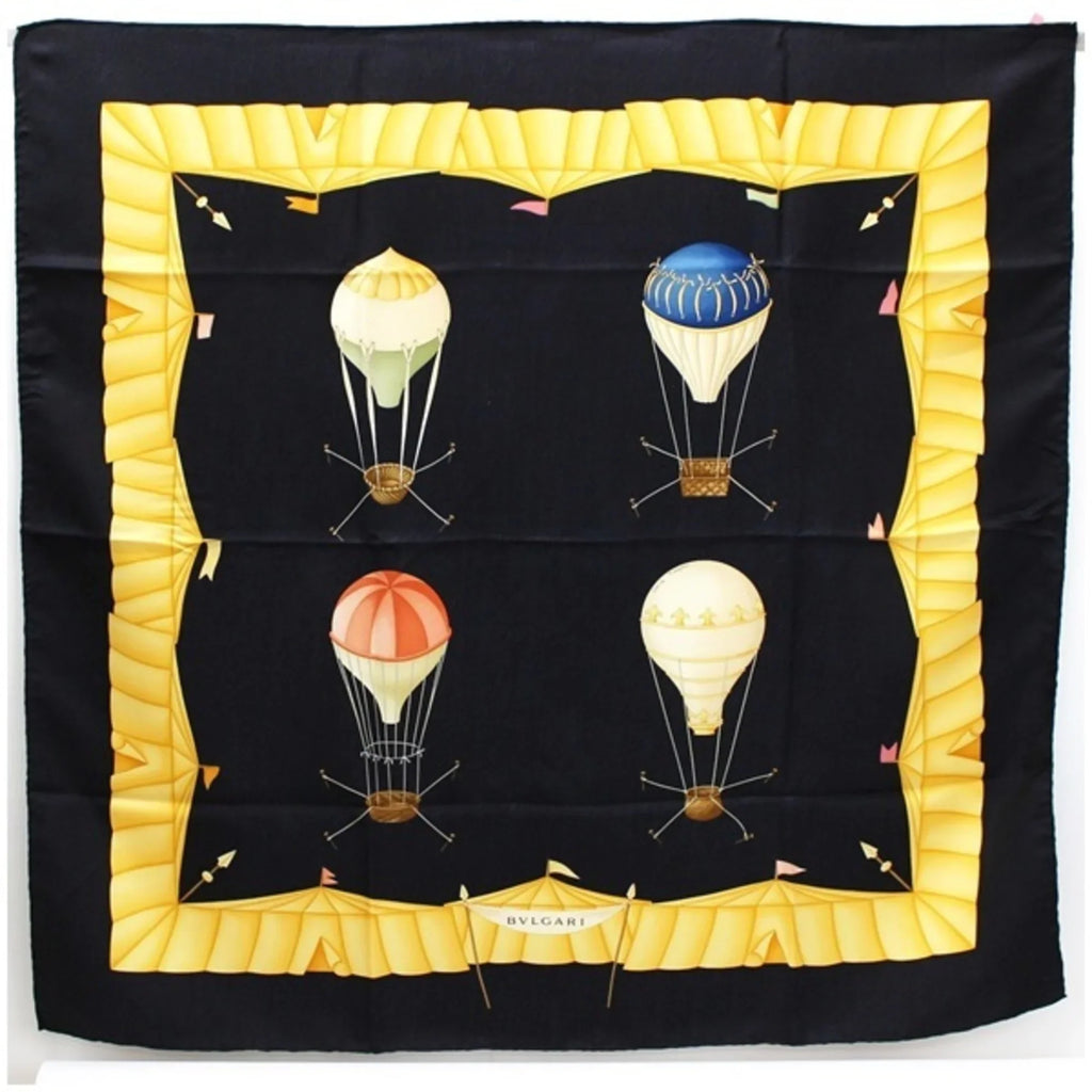 Women's Muffler Balloon Pre-Owned Scarf (Good) Bvlgari BVLGARI Silk Pattern Tapestry Black
