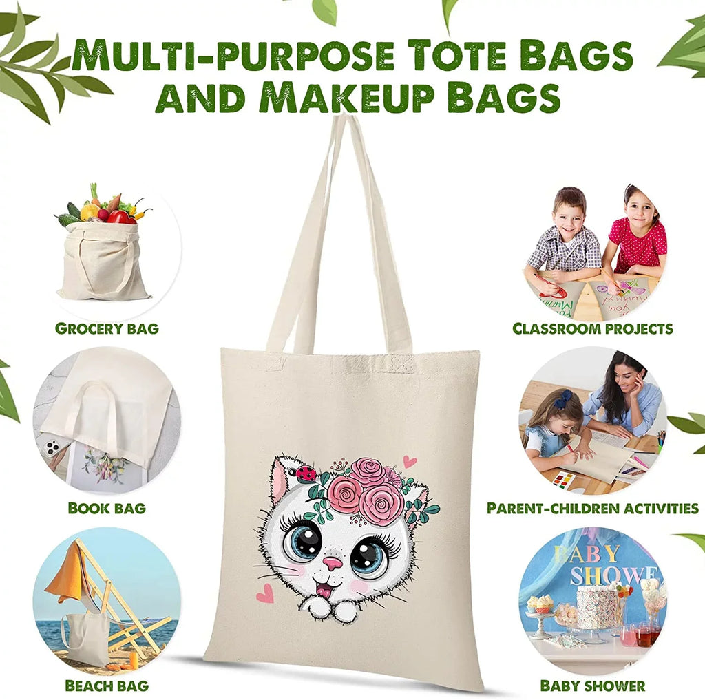 Pack Bag 36 x Blank with DIY 13 Lightweight Reusable Canvas Grocery Crafts Cloth 15 Bag Inch Shopping for Bulk Advertising Activity for Gift Handles Tote Cotton Women Bag Christmas