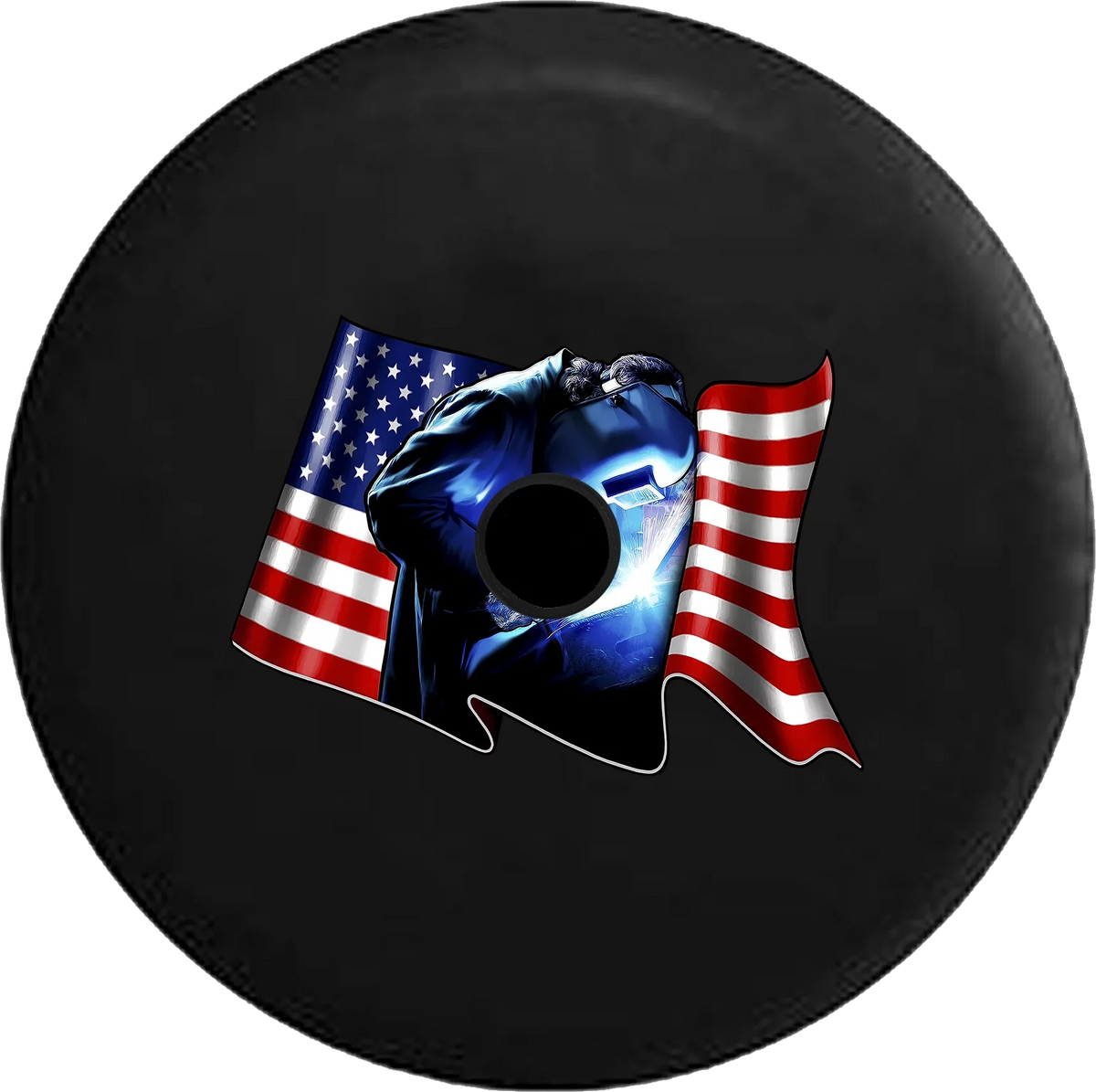 Flag Backup Camera 2019 Wrangler RV Tire JL Jeep Cover American Inch 2018 32 for Spare Waving Welder Iron Worker