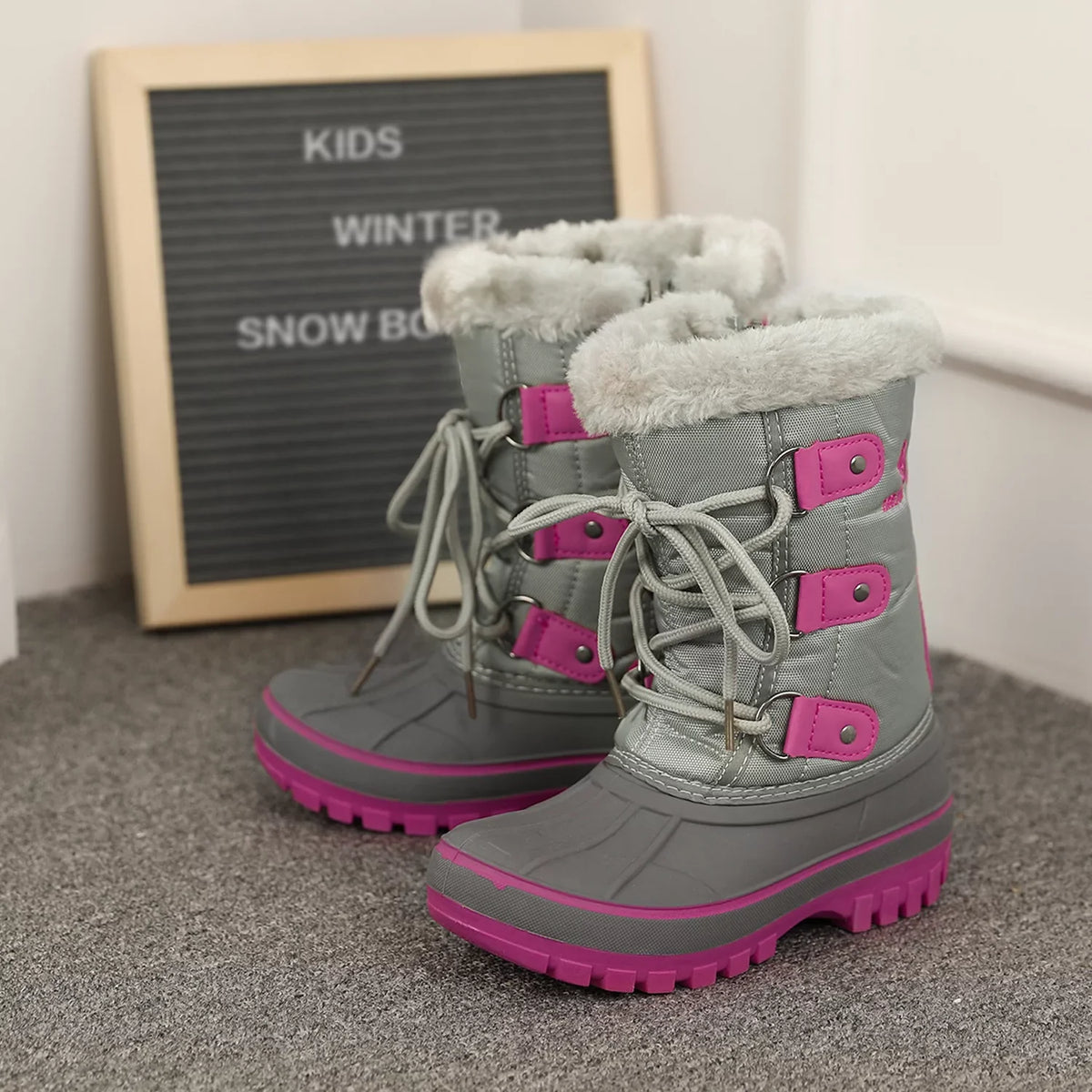 Ankle Boots GREY/FUCHSIA 5 Faux Soft Pairs Big Winter Fur-Lined Warm Toddler Kid Boots FORESTER Dream Kids Boys Shoes Size Snow Girls