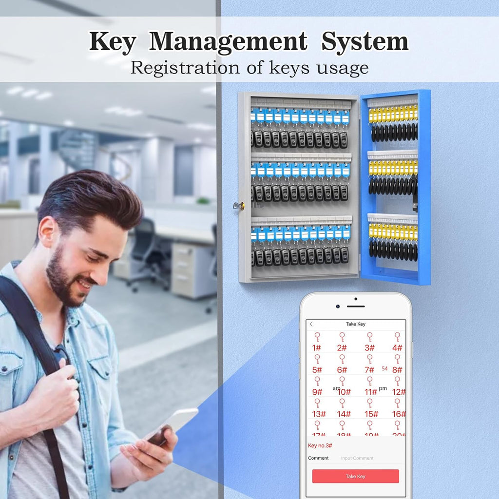 Security Bluetooth/Fixed Half-Remote Lock Box for Key Cabinet Car Lockbox, Key Smart APP Code OTP Plus, Share Dealership，， Mount, 96 Wall Storage