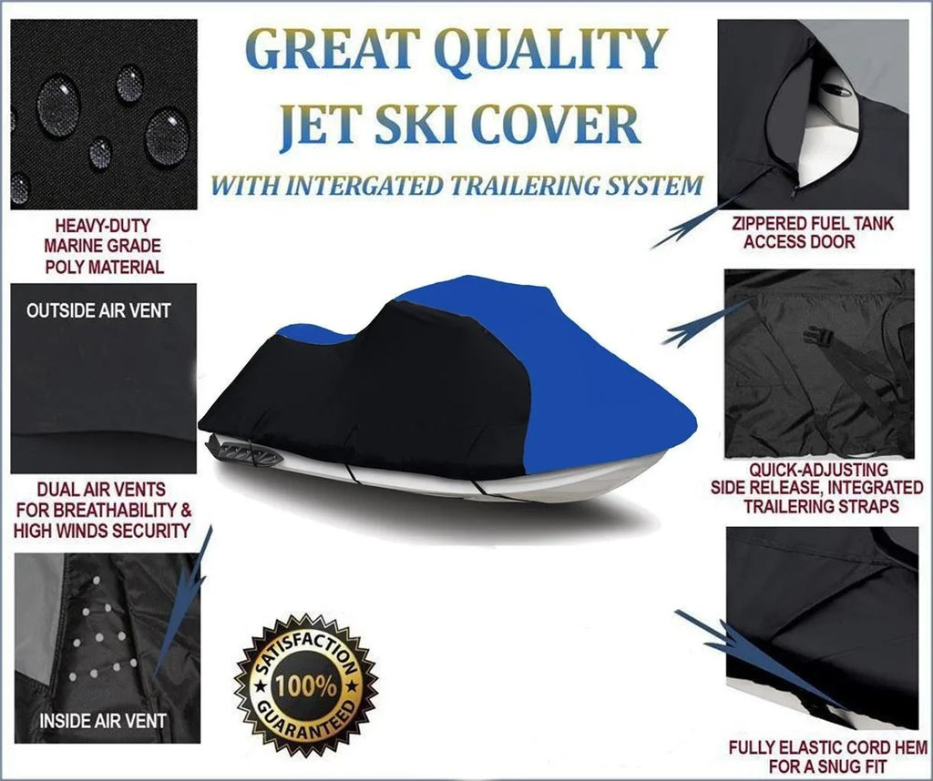 Waverunner / Cruiser HO Ski 2018 Cover Jetski BLUE 600 2021 Jet 2022 2017 2016 DENIER for 2020 Yamaha HEAVY-DUTY, VX 2019 Compatible PWC Cover BLACK