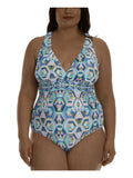Geometric Cross Women's LA One Cups 20W, Removable Straps Control Color Piece Multi Back BLANCA Tummy Soft Surplice Swimsuit