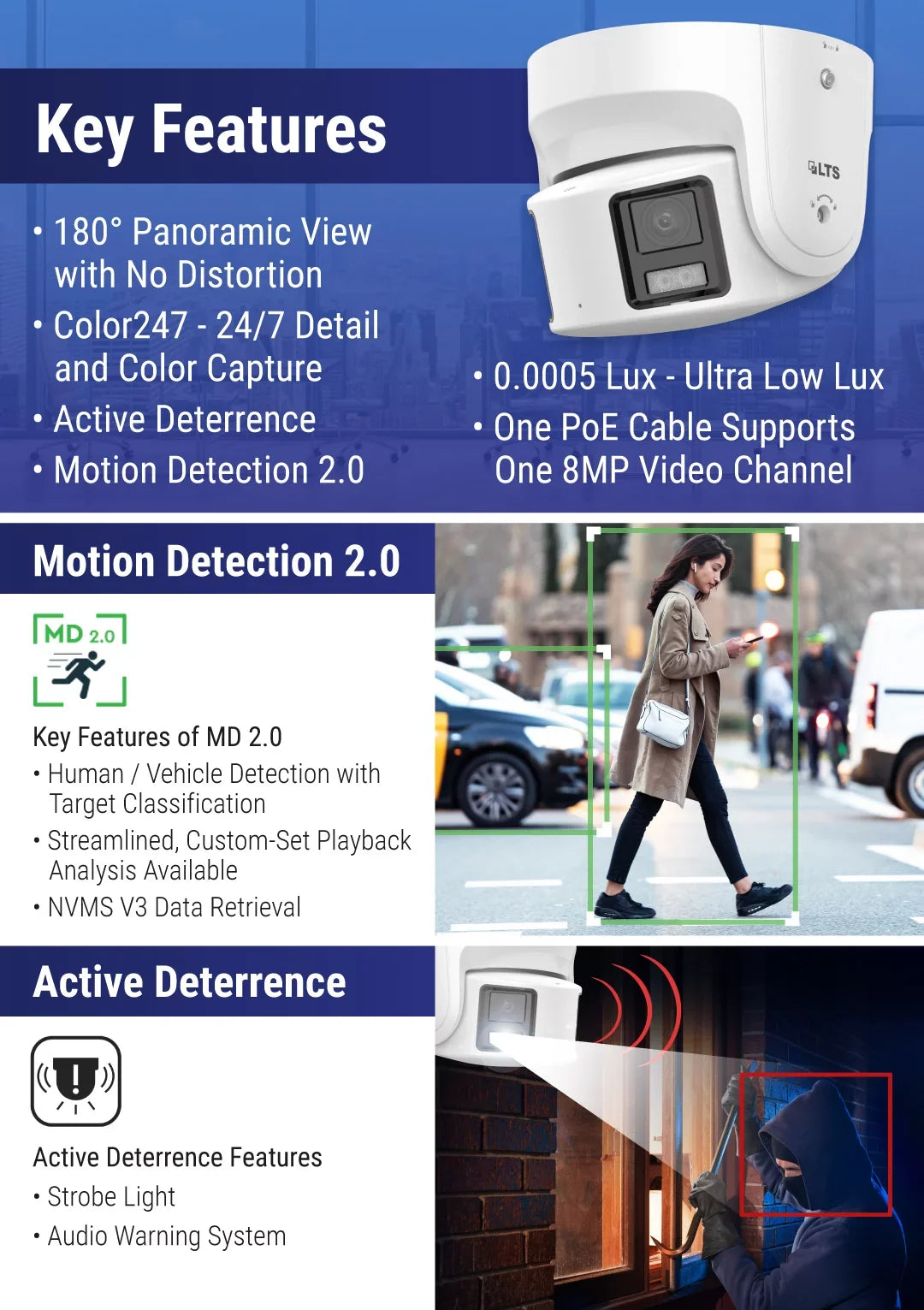 4mm 247 180 IP CMIP3C8PW-SDL Camera HD Dome LTCMIP3C8PW-SDL Full Color LTS Panoramic 8MP WDR Turret