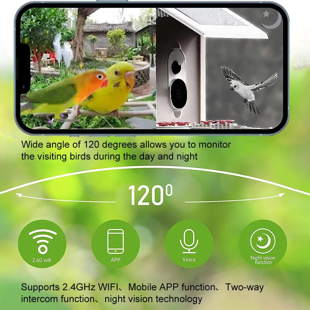 IP65 Capture for Smart AI Camera Waterproof Motion 1080P Bird Video Bird Auto Feeder 128G TF Detection Lovers Bird Dcenta Species Cards, Bird Identify Ideal Notification Real-time