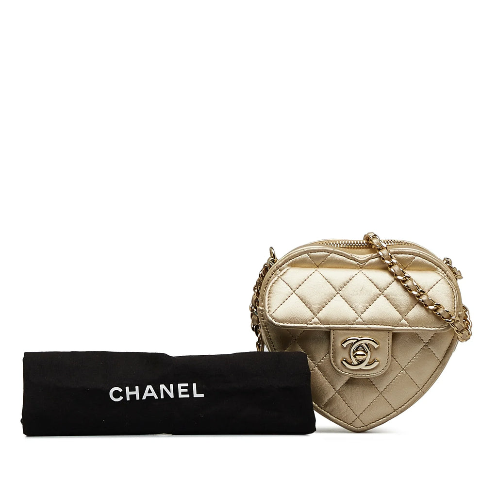 Authenticated Heart Mini Pre-Owned Bag Gold Unisex in CC Crossbody Crossbody Lambskin Love Chanel (Good) Leather