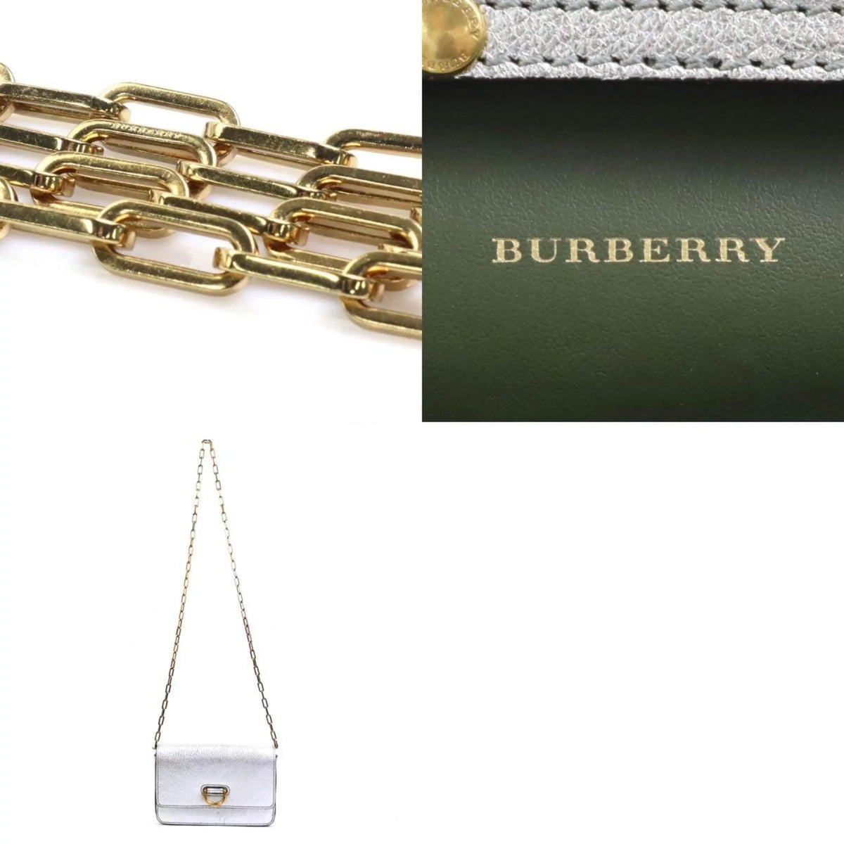(Good) diagonal Pre-Owned Burberry bag shoulder BURBERRY silver leather ladies