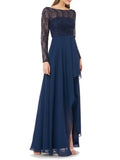 Formal Dress CARMEN MARC Sequined 4 Womens Maxi Boat Sleeve VALVO Navy Long Lace Ruffled Neck