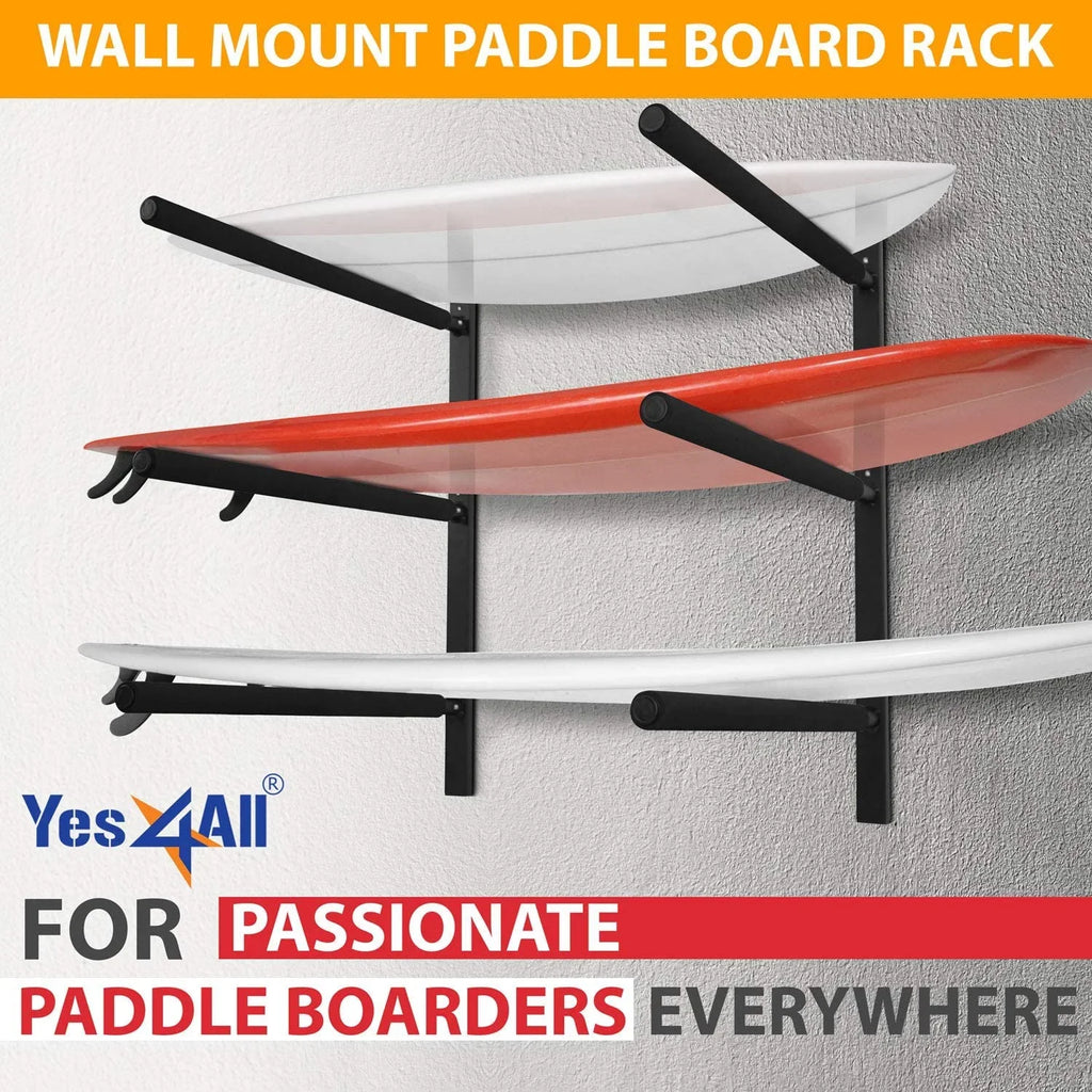 Store with Hanger 3.54" Yes4All 5.51" x Longboards, Mount Paddle Up Board to & Foam, Padded Heavy Racks, Surfboards, 34.25" Surfboard Black, Display 3 Wall x Duty Snowboards, Steel