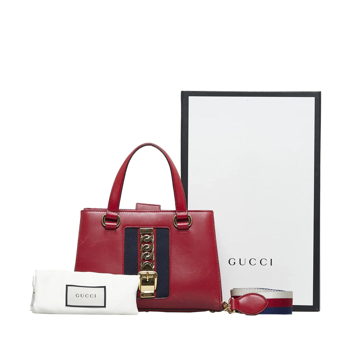 Leather (Good) Red Pre-Owned Sylvie Gucci Unisex Satchel Calf Authenticated