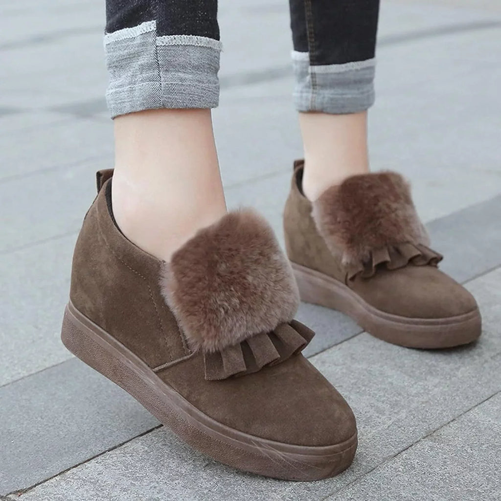 Shoes Winter Ankle Autumn Vintage Boots Furball Wedges Thicksoled Womens Embellished Boots Classic Fashion Cotton