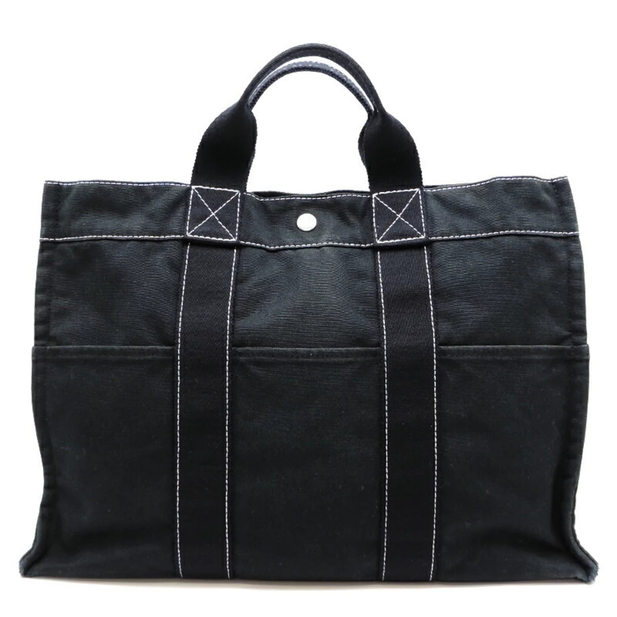 Ladies Canvas (Fair) Tote Hermes Black MM Cotton Pre-Owned Bag Deauville