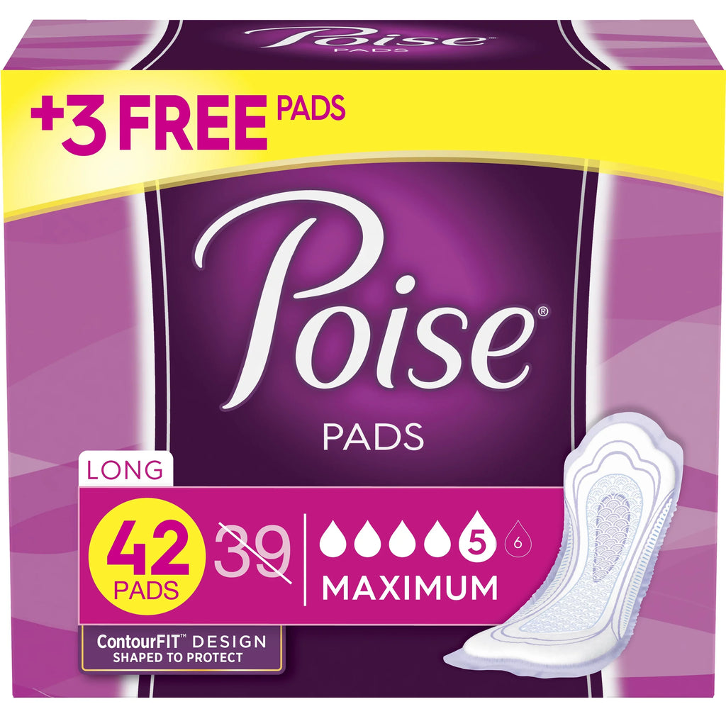 Long, Poise Maximum 42 Ct Absorbency, Women, Pads Incontinence for