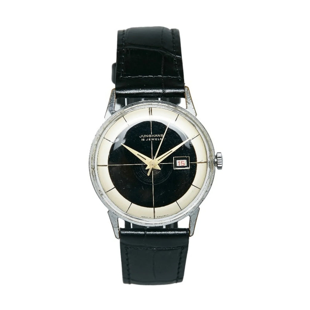 White Winding Pre-Owned External Watch 15JEWELS Junghans Belt JUNGHANS Steel Manual Dial Ladies Black Stainless (Good)