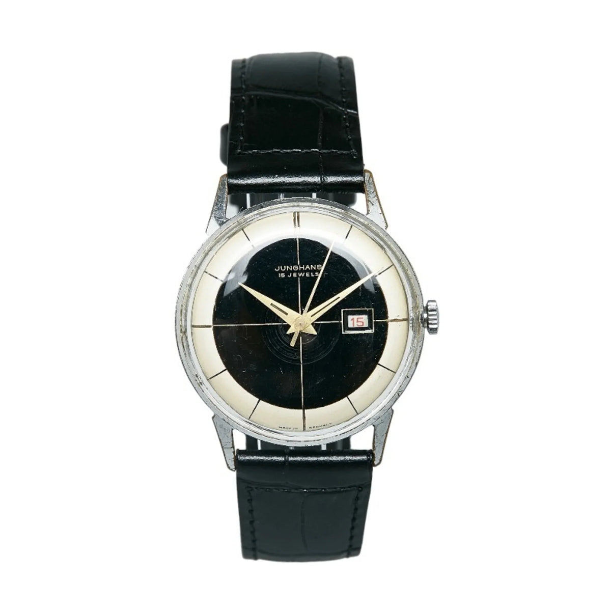 White Winding Pre-Owned External Watch 15JEWELS Junghans Belt JUNGHANS Steel Manual Dial Ladies Black Stainless (Good)