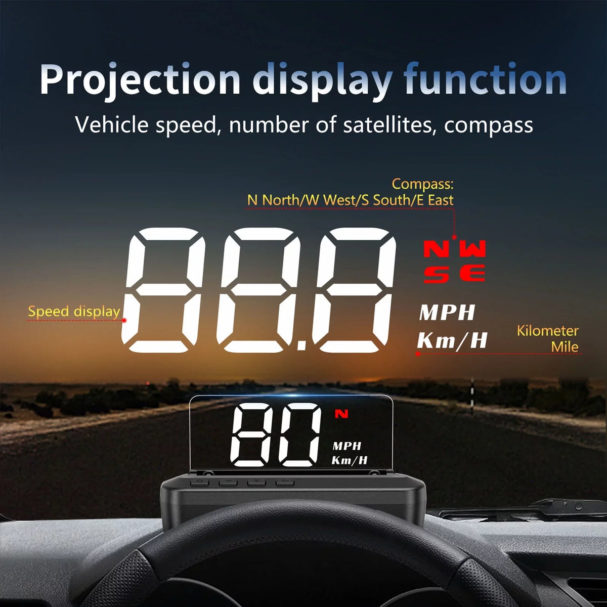 Head-Up (HUD) Alarm, System and Driving Screen Overspeed Dual with GPS Dual Display, - Fatigue Digital Display Car Speedometer, Alarm