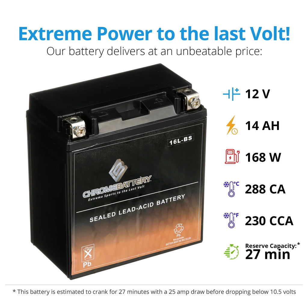 1991 (16L-BS Jet Ah, Battery 650cc Ski for X2 CCA) 230 Kawasaki Volt,14 YTX16L-BS Battery Jf650 Chrome 12