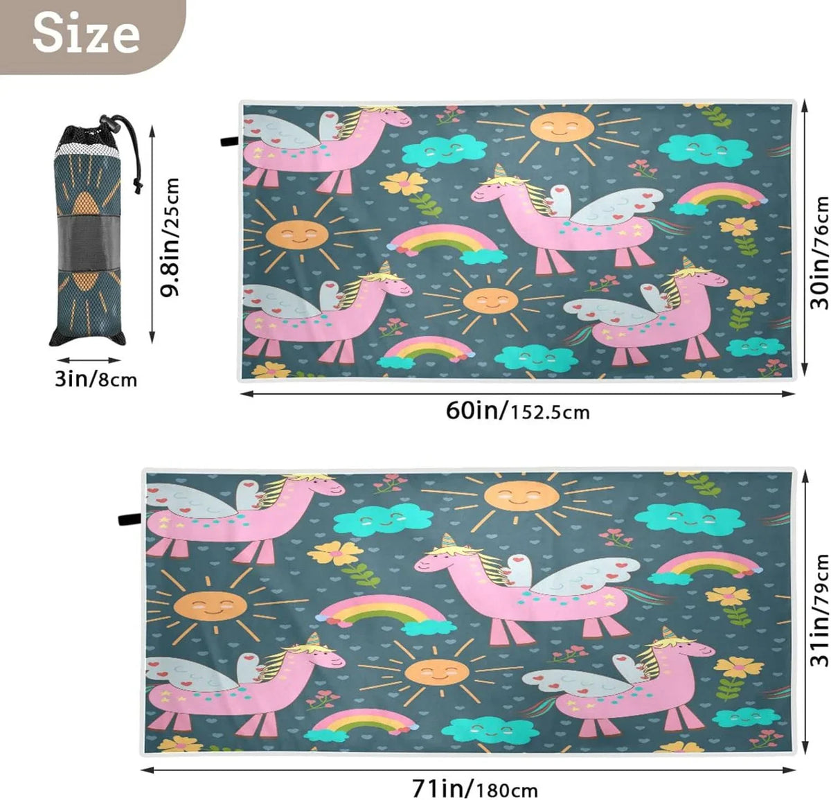31”X71” Towel, Quick Towel Free Bestwell Yoga Sand Pink Dry Oversized Blanket, Thin Swim Beach Pool Shower Bath Towel Multipurpose Microfiber Towel Unicorns Lightweight