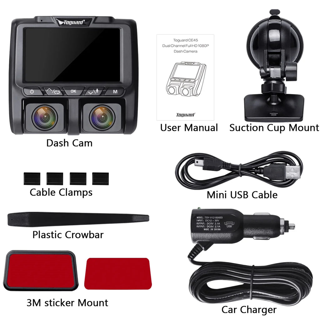 3" Dash LCD Camera TOGUARD 1080P+1080P HD Full Cam, Dashboard Front Inside Dual Camera Black Cams Car and Dash