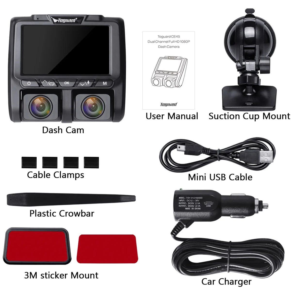 3" Dash LCD Camera TOGUARD 1080P+1080P HD Full Cam, Dashboard Front Inside Dual Camera Black Cams Car and Dash