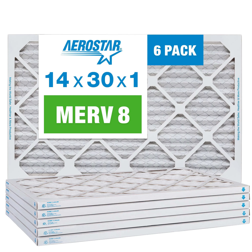 Filter, MERV Aerostar Pack Air Furnace 14x30x1 AC Filter, Pleated Air 6 8