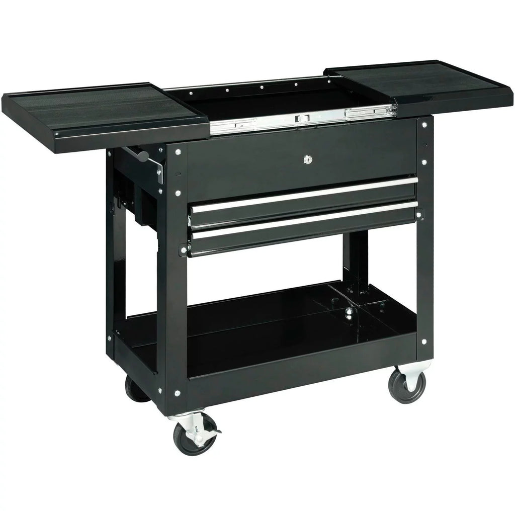 W/ Cart 27" Industrial 2-Drawer Black Tool Top, Sliding Global