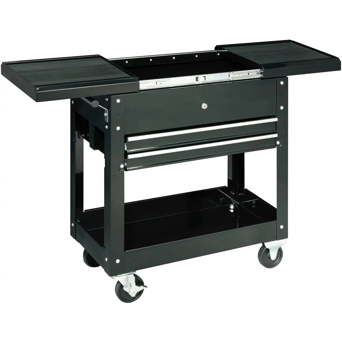W/ Cart 27" Industrial 2-Drawer Black Tool Top, Sliding Global