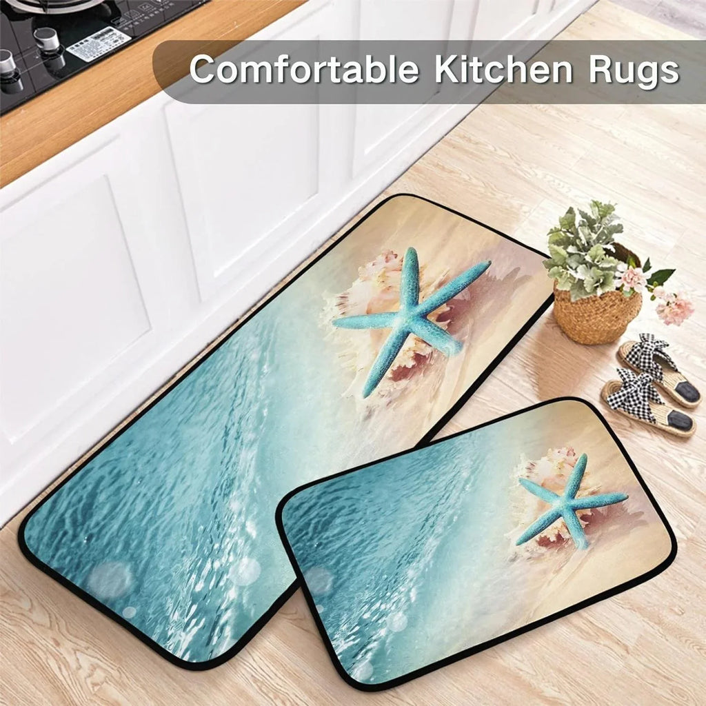 Carpet Summer Kitchen Living Wave Runner Mats 19.7"x27.6" Conch Entryway, Rugs, Sea Beach Room Area + Washable Bedroom Starfish Bestwell and Perfect Floor for 19.7"x47.2" Rug
