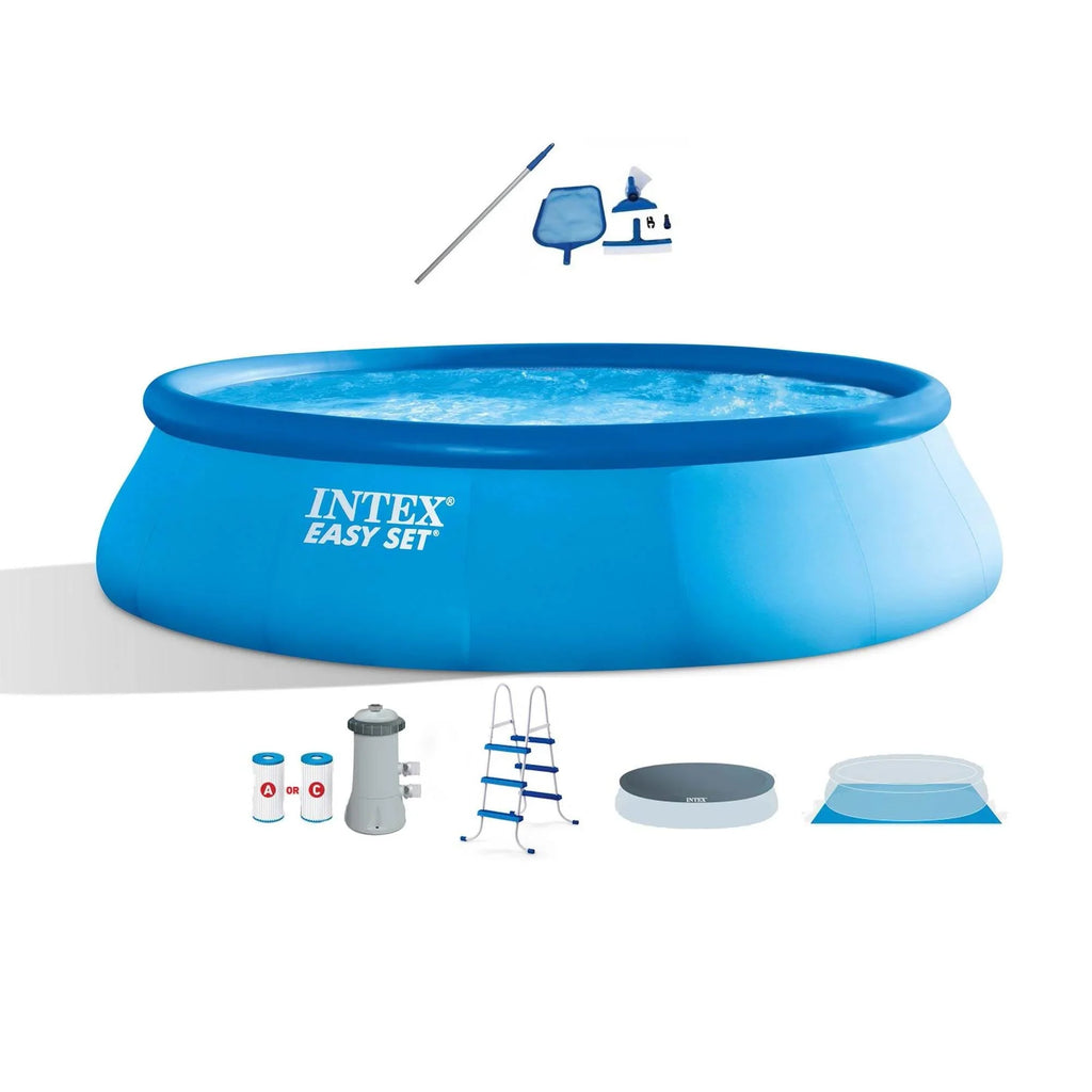 x 42" Intex Kit 15' Portable Inflatable and Pool Maintenance Swimming Set Easy