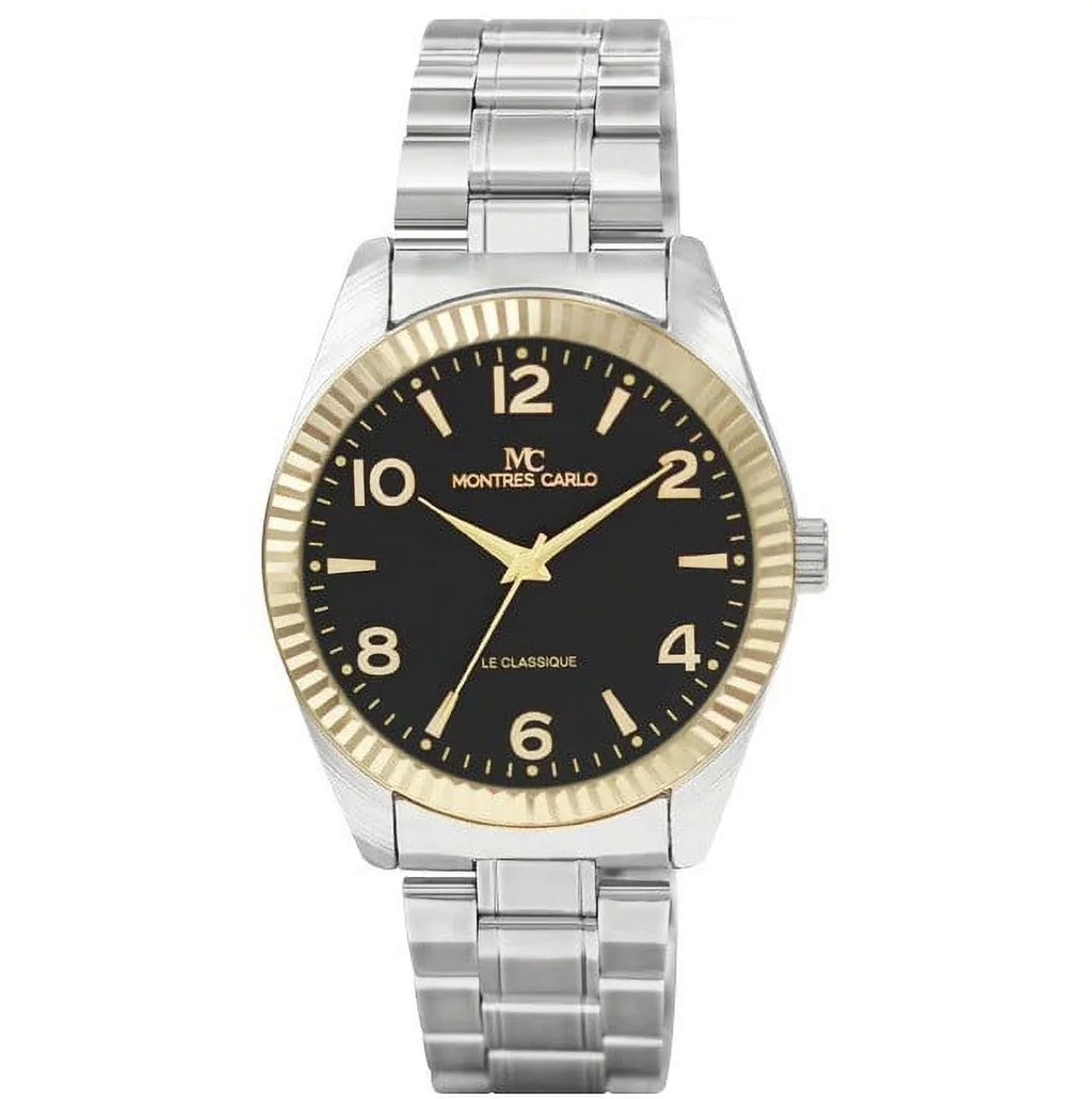 Men's Luxury (Two-Tone/Black) Watch Fashion 43mm Analog Wrist Quartz Carlo Sport Dress Montres