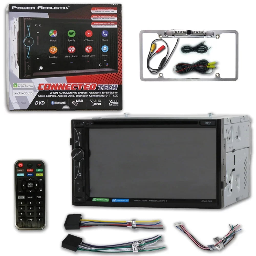 DCO Full Auto & Din with Back-up Night CPAA-70D Stereo Waterproof CD License Plate Acoustik 7" Vision 2 Bluetooth Android W/ Camera Power Carplay DVD Apple