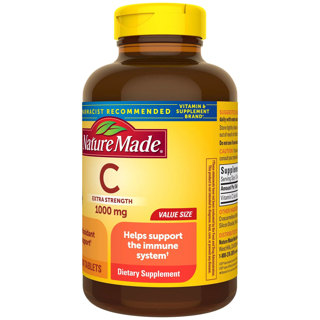 Count Nature 1000 300 Made Strength C Vitamin mg Dietary Extra Supplement, Tablets,