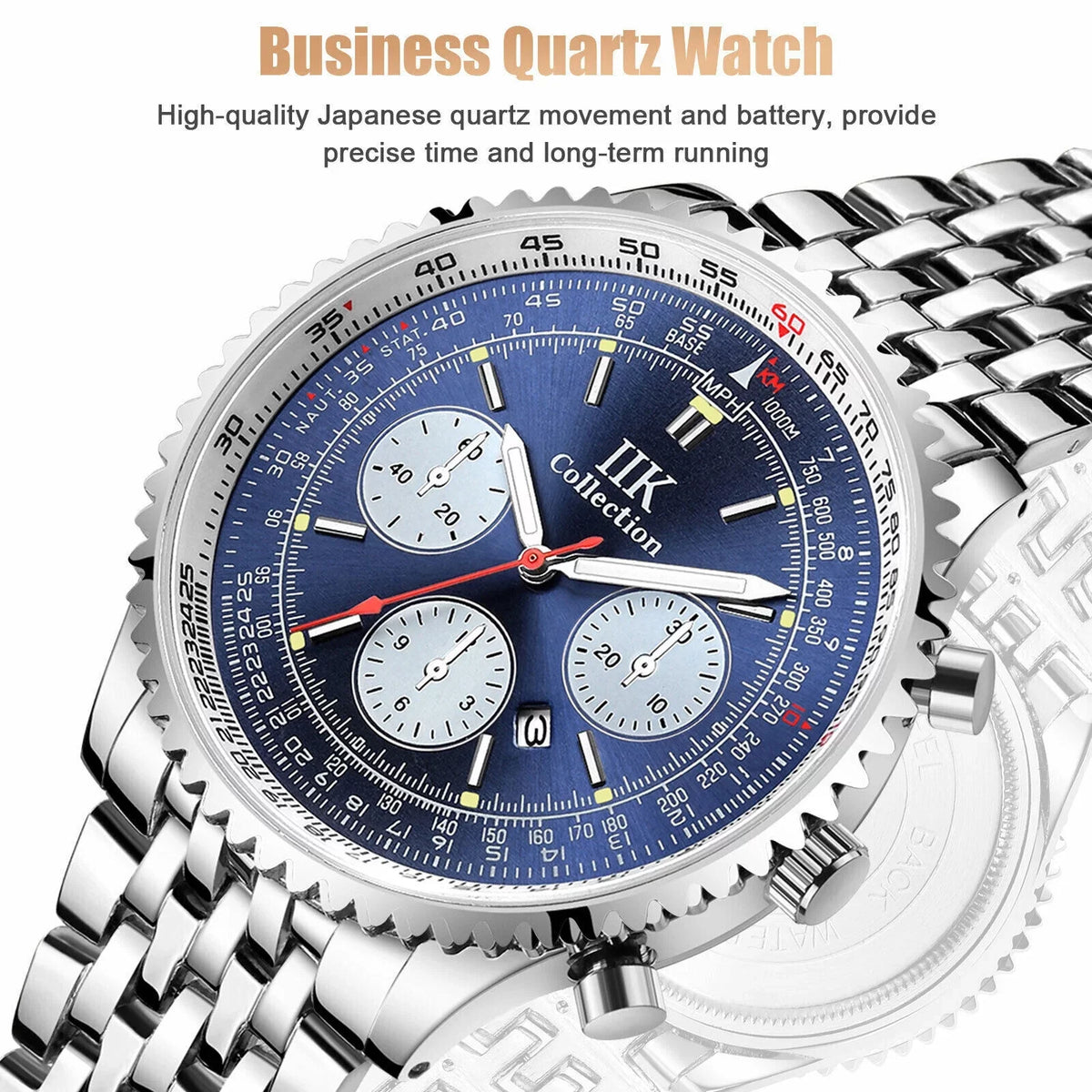 Waterproof Men Quartz De Watch Relojes Stainless Bracelet Luminous Steel Hombre