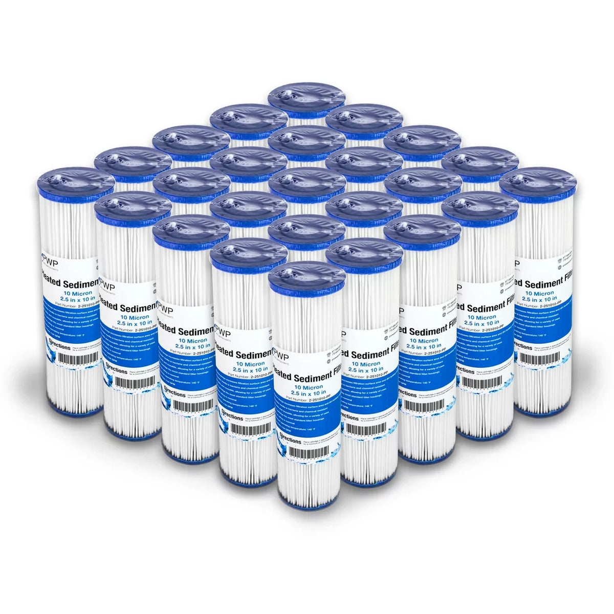 25 Pleated 2.5X10" 10 Polypropylene Cartridge Micron Water Filter Pack