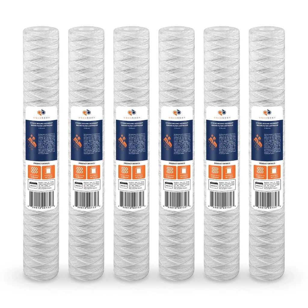 CFS124-C20, Wound Compatible x Any Aquaboon P5-20, Sediment Micron with Cartridge 101-230, Water Unit 6-Pack RO | for | inch 20 2.5" String 20" Filter PD-5-20, AP110-2C, 5 Replacement Universal