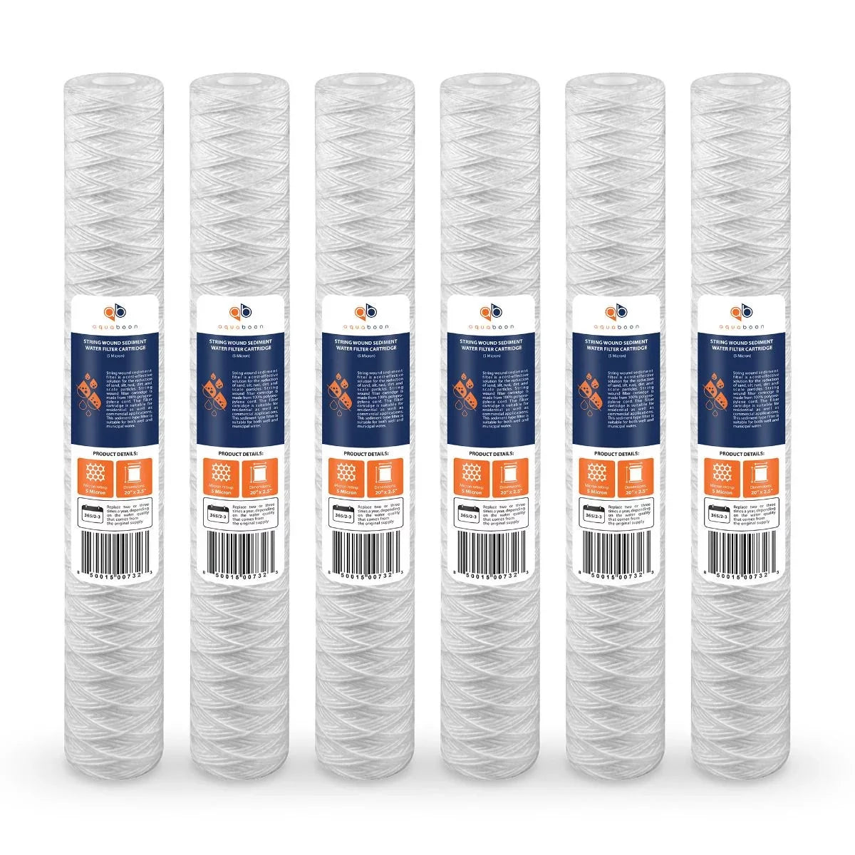 CFS124-C20, Wound Compatible x Any Aquaboon P5-20, Sediment Micron with Cartridge 101-230, Water Unit 6-Pack RO | for | inch 20 2.5" String 20" Filter PD-5-20, AP110-2C, 5 Replacement Universal