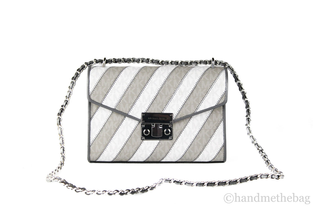 Medium PVC Striped Signature Rose Pearl Shoulder Grey Flap Michael Handbag Kors